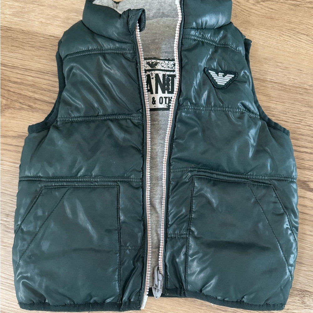 Armani Kids Green Puffer Vest with Logo